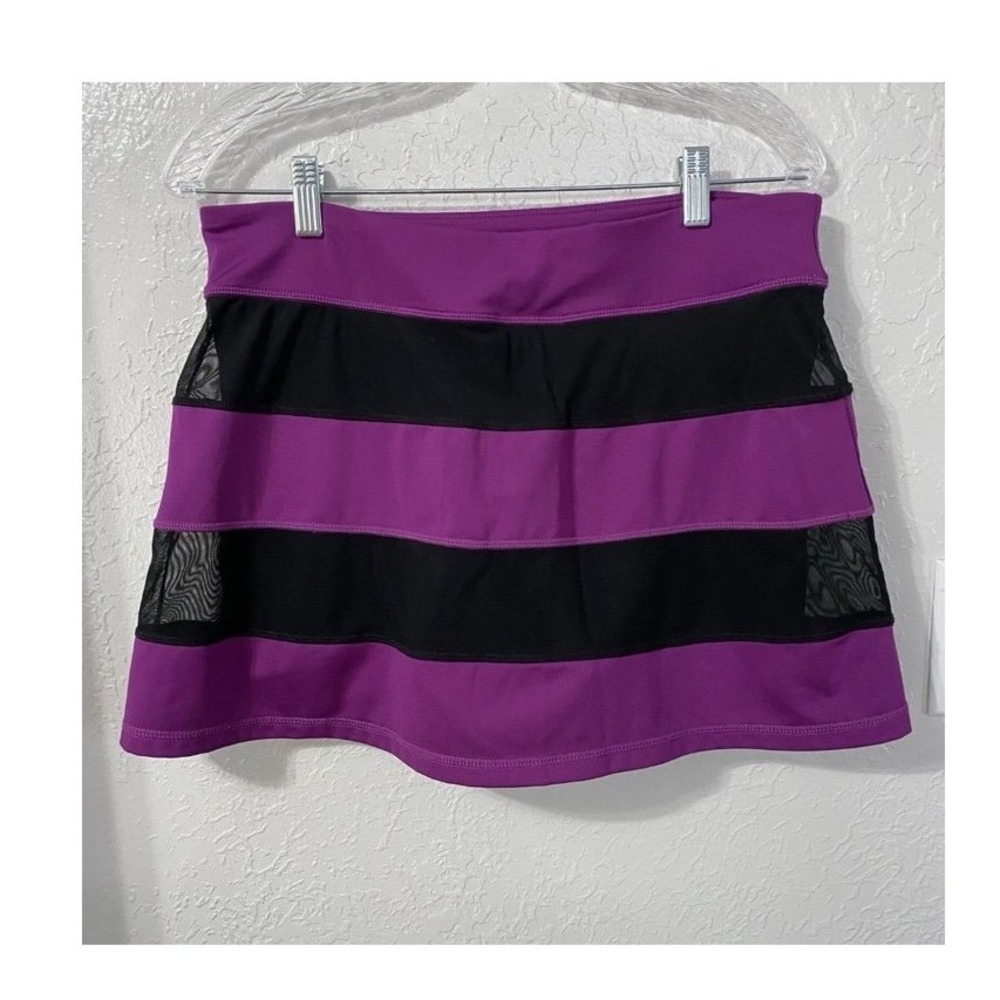 Fila Womens Purple Black Striped Mesh Athletic Tennis Skort Size Large